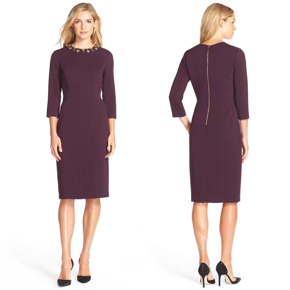 👗Eliza J jeweled plum midi dress